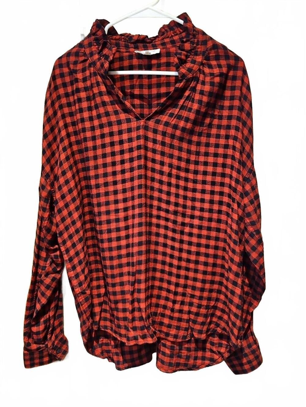 Beach Lunch Lounge Bee Plaid What Now (Red Black) Top Shirt Size Large